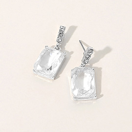 Rectangle Stone Cluster Dangle Earrings