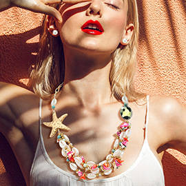 Pearl Puka Shell Stone Brushed Metal Starfish Beaded Layered Statement Necklace