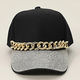 Bling Studded Chain Detail Brim Baseball Cap