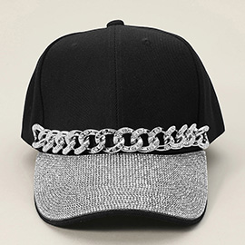 Bling Studded Chain Detail Brim Baseball Cap