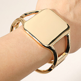 Metal Rectangle Plated Hinged Bangle Bracelet