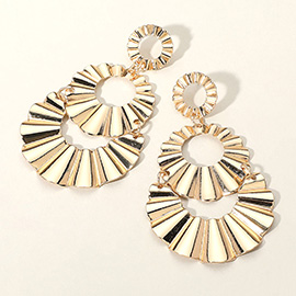 Fan Shaped Bold Textured Metal Dangle Earrings