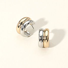 Two Tone Chunky Mini Hoop Earrings