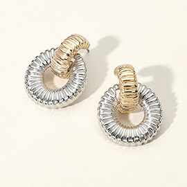 Two Tone Textured Metal Doorknocker Earrings