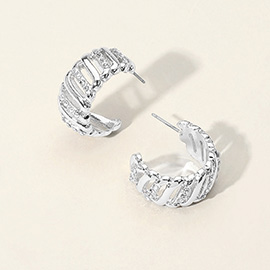 Stone Paved Chunky Hoop Earrings