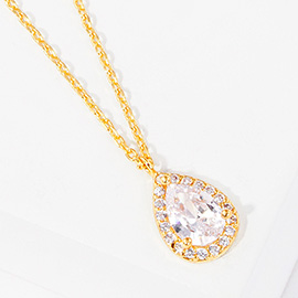 Gold Dipped CZ Teardrop Pendant Necklace