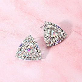 Rhinestone Embellished Triangle Evening Stud Earrings