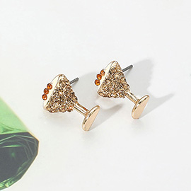 Stone Paved Martini Glass Stud Earrings