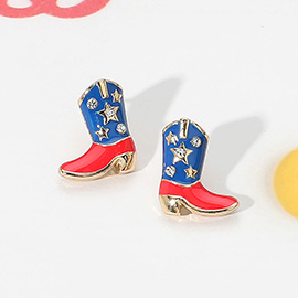 Enamel American USA Flag Western Cowboy Boot Stud Earrings