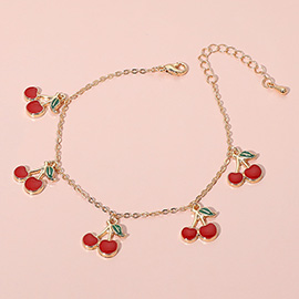 Enamel Cherry Charm Station Bracelet
