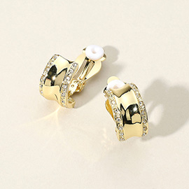 Stone Paved Rim Metal Half Hoop Clip On Earrings