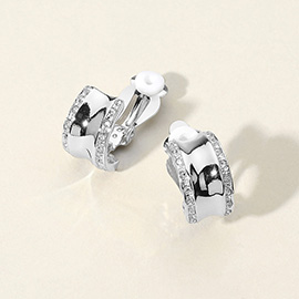 Stone Paved Rim Metal Half Hoop Clip On Earrings