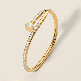 Stone Paved Nail Hinged Bangle Bracelet