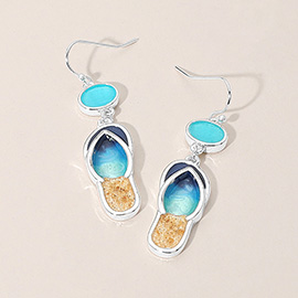 Enamel Flip Flop Sea Glass Link Dangle Earrings