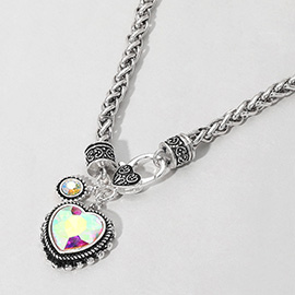 Heart Stone Pointed Pendant Antique Metal Necklace