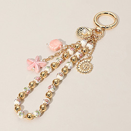 Ceramic Starfish Seashell Metal Pearl Sea Shell Charm Embellished Floral Ceramic Metal Ball Beaded Wristlet Keychain / Bag Charm