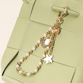Ceramic Starfish Seashell Metal Pearl Sea Shell Charm Embellished Floral Ceramic Metal Ball Beaded Wristlet Keychain / Bag Charm