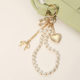 Metal Heart Locket Bow Cherry Pearl Charm Floral Ceramic Ball Beaded Wristlet Keychain / Bag Charm