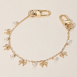 Pearl Metal Bow Pendant Station Bag Charm