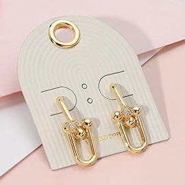 18K Gold Dipped Stone Paved Hardware Link Earrings