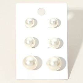 3Pairs - Pearl Stud Earring Set