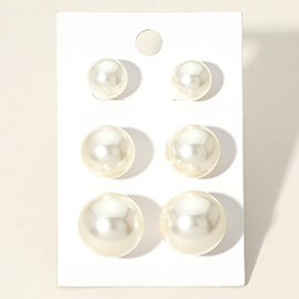 3Pairs - Pearl Stud Earring Set