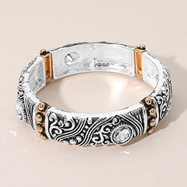 Two Tone Antique Metal Stone Pointed Boto Stretch Bracelet