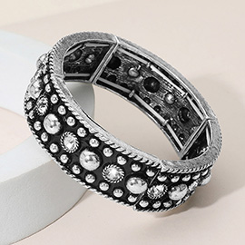Western Stone Metal Stud Embellished Stretch Bracelet