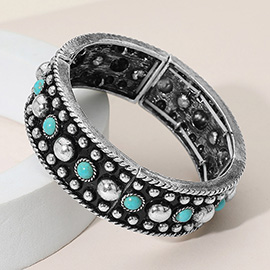 Western Stone Metal Stud Embellished Stretch Bracelet