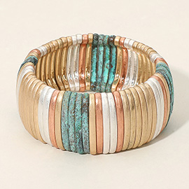 Wide Matte Metal Ribbed Stretch Bracelet