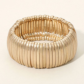 Wide Matte Metal Ribbed Stretch Bracelet