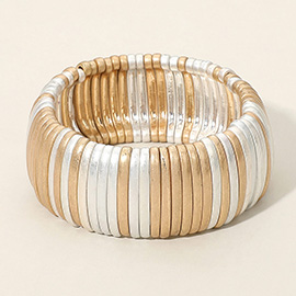 Wide Matte Metal Ribbed Stretch Bracelet