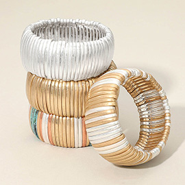 Wide Matte Metal Ribbed Stretch Bracelet