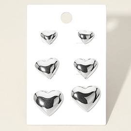 3Pairs - Metal Heart Stud Earring Set