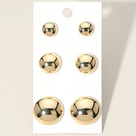 3Pairs - Metal Disc Stud Earring Set
