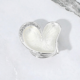 Stone Paved Textured Metal Heart Magnetic Brooch