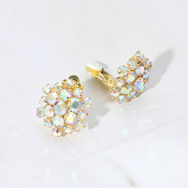 Rhinestone Cluster Flower Evening Clip On Earrings