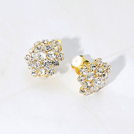 Rhinestone Cluster Flower Evening Clip On Earrings