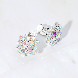 Rhinestone Cluster Flower Evening Clip On Earrings