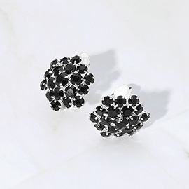 Rhinestone Cluster Flower Evening Clip On Earrings