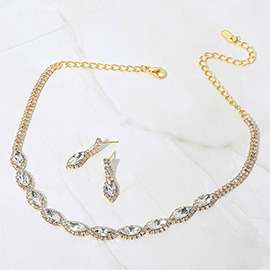 Marquise Stone Cluster Link Rhinestone Paved Evening Choker Necklace