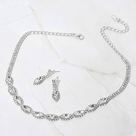 Marquise Stone Cluster Link Rhinestone Paved Evening Choker Necklace