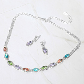 Marquise Stone Cluster Link Rhinestone Paved Evening Choker Necklace