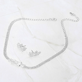 CZ Bow Stone Pointed Rhinestone Paved Evening Choker Necklace