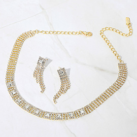 Square Stone Pointed Rhinestone Paved Evening Choker Necklace