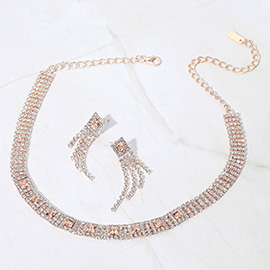 Square Stone Pointed Rhinestone Paved Evening Choker Necklace