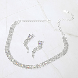 Square Stone Pointed Rhinestone Paved Evening Choker Necklace