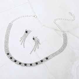 Square Stone Pointed Rhinestone Paved Evening Choker Necklace