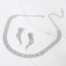 Square Stone Pointed Rhinestone Paved Evening Choker Necklace