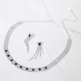 Square Stone Pointed Rhinestone Paved Evening Choker Necklace
